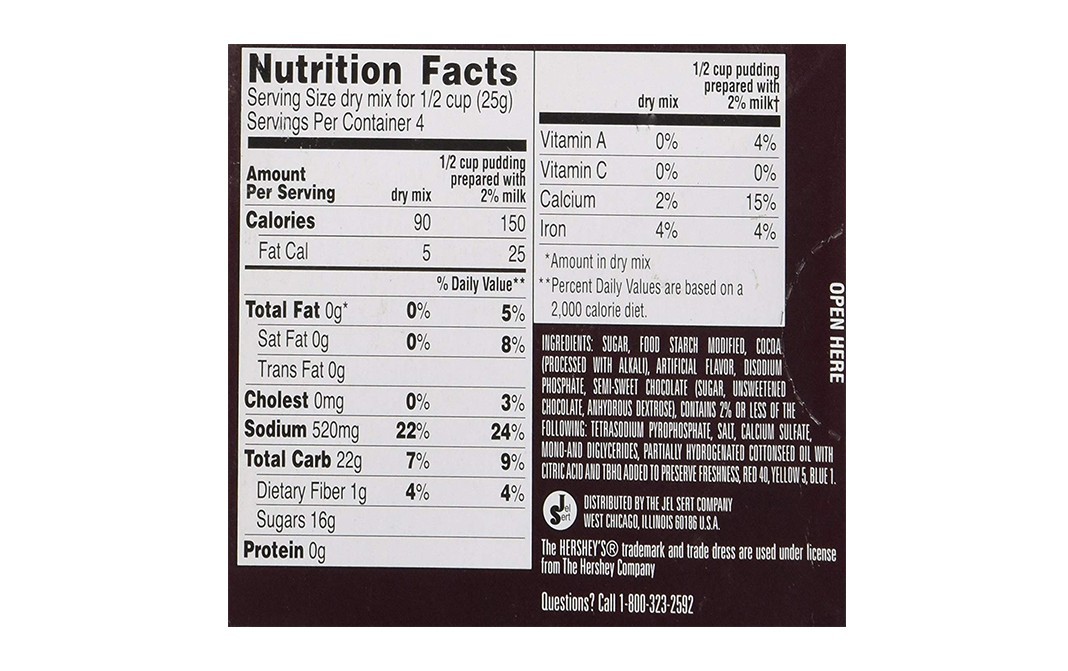 Hershey's Instant Chocolate Pudding Artificially Flavored   Box  100.8 grams